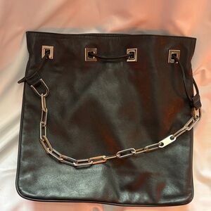 90’s Gucci Black Leather Tote with Silver Chain